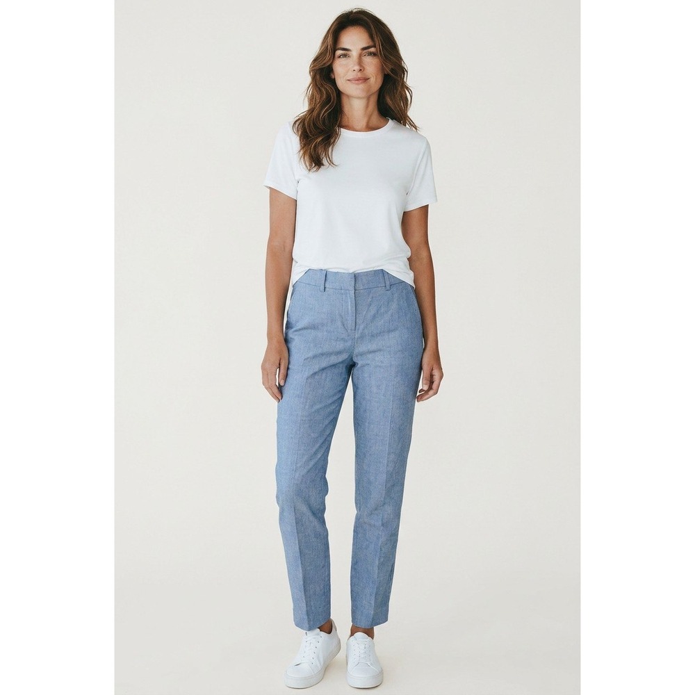 Express Columnist Ankle Pants Womens Light Blue Mid Rise Linen Blend Stretch 00R